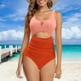 thumbnail image 2 of MSJUHEG V Neck,High Waist Bathing Suit,1 Piece Swimsuit,High Waisted Bathing Suit,High Waisted Bikini Sets for Women,Bandeau Bathing Suits,Ribbed One Piece Swimsuits for Women Orange XL, 2 of 4