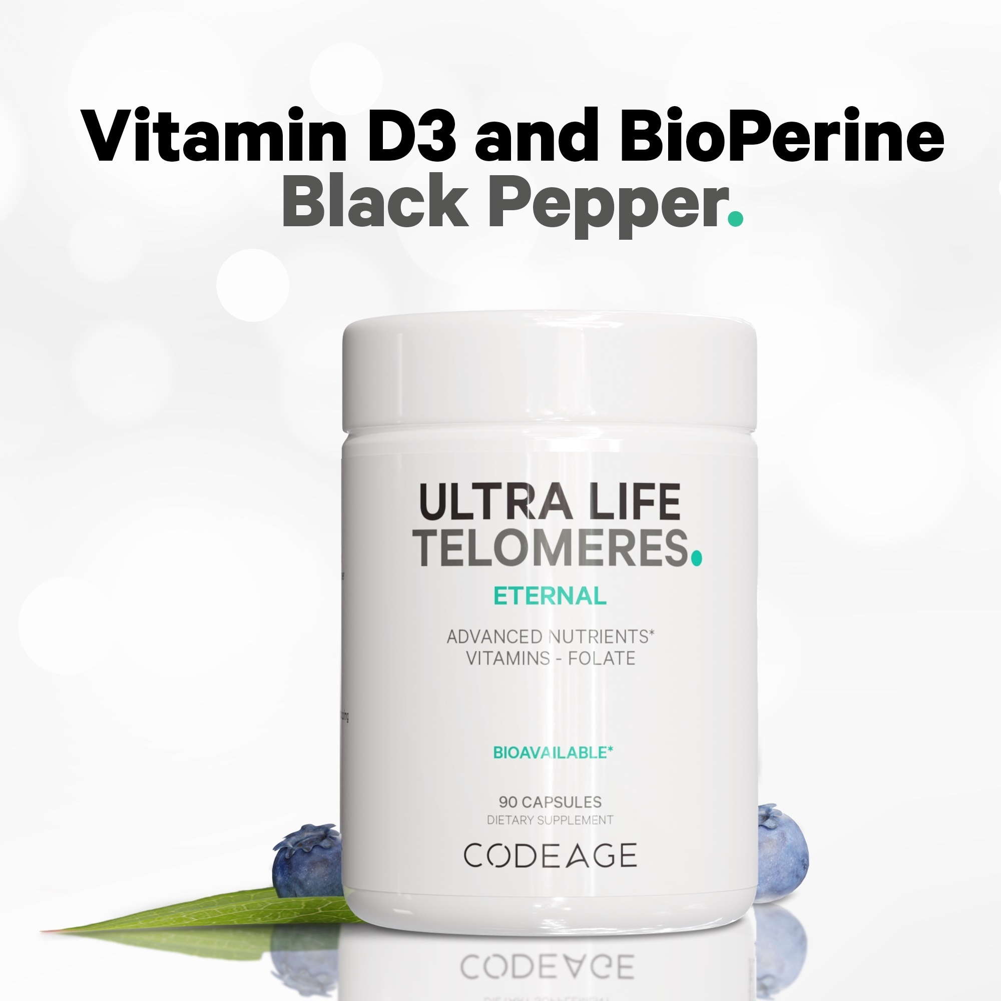Codeage Ultra Life Telomeres, Folate 5-MTHF, Vitamin D3 & B12 Methylcobalamin, Botanicals, 90 ct