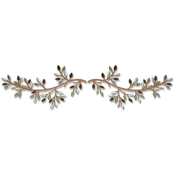 2 Pieces Metal Tree Leaf Wall Decor Vine Olive Branch Leaf Wall Art Wrought Iron Scroll Sculptures Above the Bed,Living Room,Outdoor Decoration (Colorful,Classic Style)