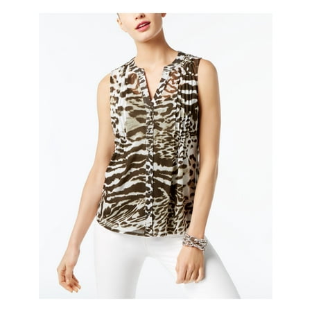 INC Womens Green W/ Cami Animal Print Sleeveless V Neck Top Size: S