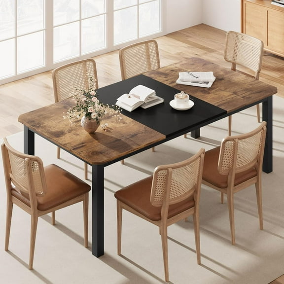 Industrial Dining Table for 6-8 People, 78.7 in Long Wooden Kitchen Table with Sturdy Metal Frame, Seats 6 Rectangular Counter for Dinner, Kitchen, Dining Room - Rustic Brown & Black Finish