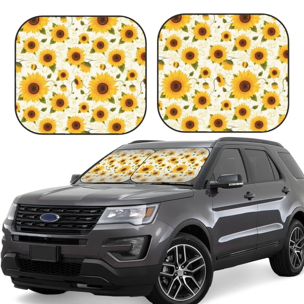 Fotbe European-style Pattern Sunflower A Juego de 2 Piezas de Parasoles para Parabrisas | Bloqueador Solar para Auto | Accesorios Plegables para Protección Solar Interior-Large