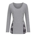 thumbnail image 5 of AXXD Gray Basic Dressy Tops for Women Summer 2024 Casual Round Neck Solid Color Plaid Long Sleeve Knitted Button Tops, 5 of 6