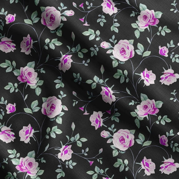 Soimoi Floral Vintage Print Silk Fabric Decor Sewing Fabric By The Yard 42 Inch WideDecorative Fabric For Shirts Suits Ties Black