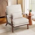 thumbnail image 3 of Bonzy Home Mid-Century Modern Accent Chair, Upholstered Lounge Reading Armchair with Side Storage Pocket & Lumbar Cushion, Comfy Fabric Chair for Living Room Bedroom, White, 3 of 9