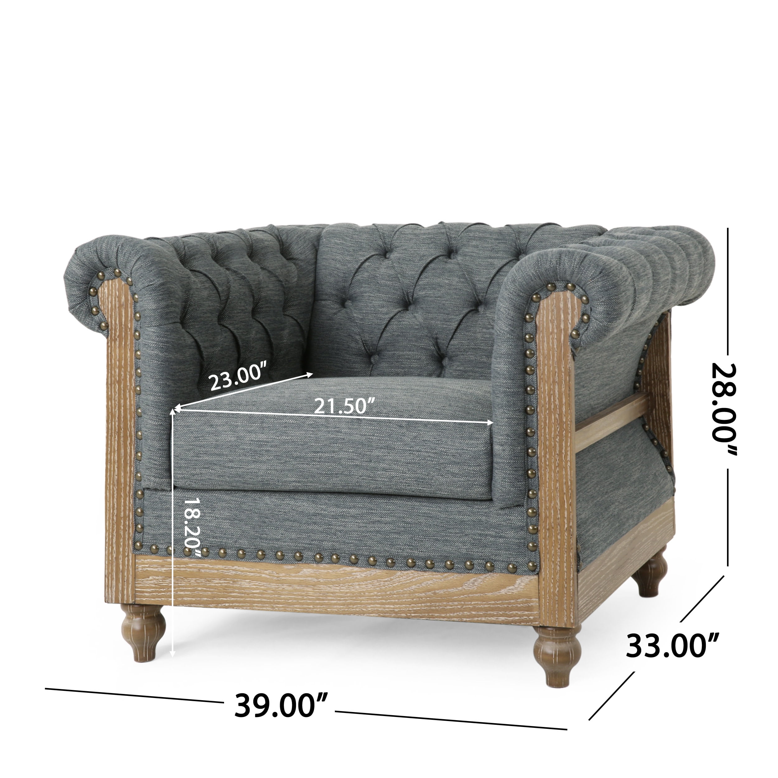 Noble House Petes Fabric Chesterfield Tufted Club Chair, Set of 2, Charcoal