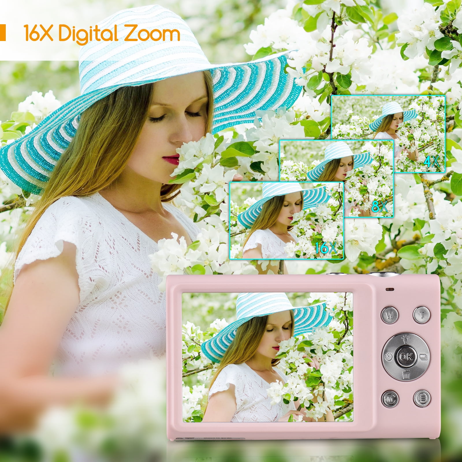 Andoer 2.7K Digital Camera Compact Video Camcorder 48MP Auto Focus 2.88 Inch IPS Screen 16X Zoom Anti-shake Face Detact Smile Capture Built-in LED Fill Light