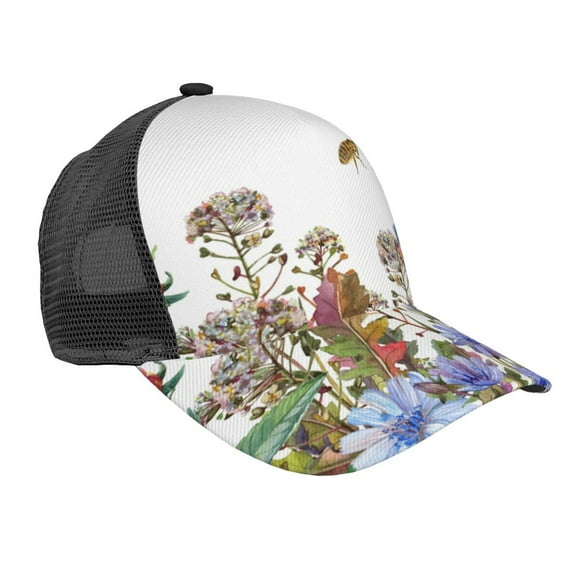 Lsque Herbs and Wildflowers Printed Trucker Hat - Baseball Cap for Men Women - Breathable Mesh Side, Adjustable Fit - for Casual Wear