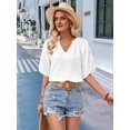 thumbnail image 4 of Womens Blouses Chiffon Hollow Out Short Sleeve V Neck Business Casual Tops Summer Cute Shirt White M, 4 of 8