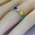 thumbnail image 2 of PAURO Women Stainless Steel Enamel Rainbow Heart Rings Dripping Oil Dainty Colorful Heart Finger Rings Promise Ring Christmas Gifts Silver Size 9, 2 of 3