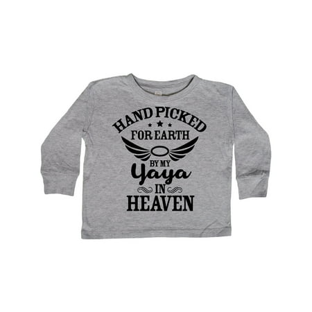 

Inktastic Handpicked for Earth By My Yaya in Heaven with Angel Wings Gift Toddler Boy or Toddler Girl Long Sleeve T-Shirt