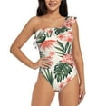 thumbnail image 2 of Picia Lilies Flowers Pattern Women's One Piece Swimsuits,One Shoulder Swimwear Asymmetric ,Ruffle Monokinis Bathing Suits,High Waisted Flattering Bathing Suits-Small, 2 of 8