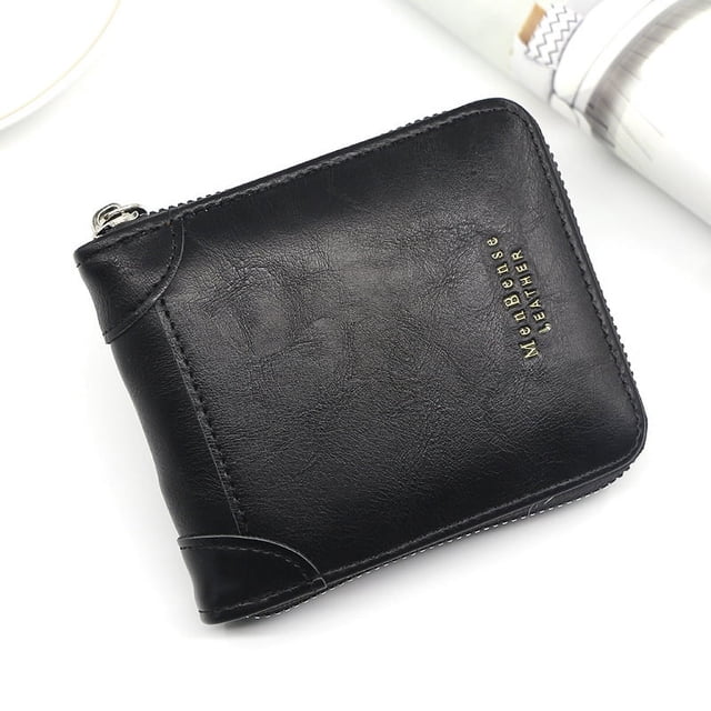 Cartera corta para hombre, moderna, informal, de gran capacidad, con múltiples tarjetas, estilo retro, con cremallera