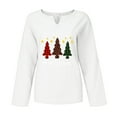 thumbnail image 3 of Christmas V Neck Shirt for Women Funny Xmas Tree Long Sleeve Graphic Linen Tee Holiday Family Party Winter Tops, 3 of 3