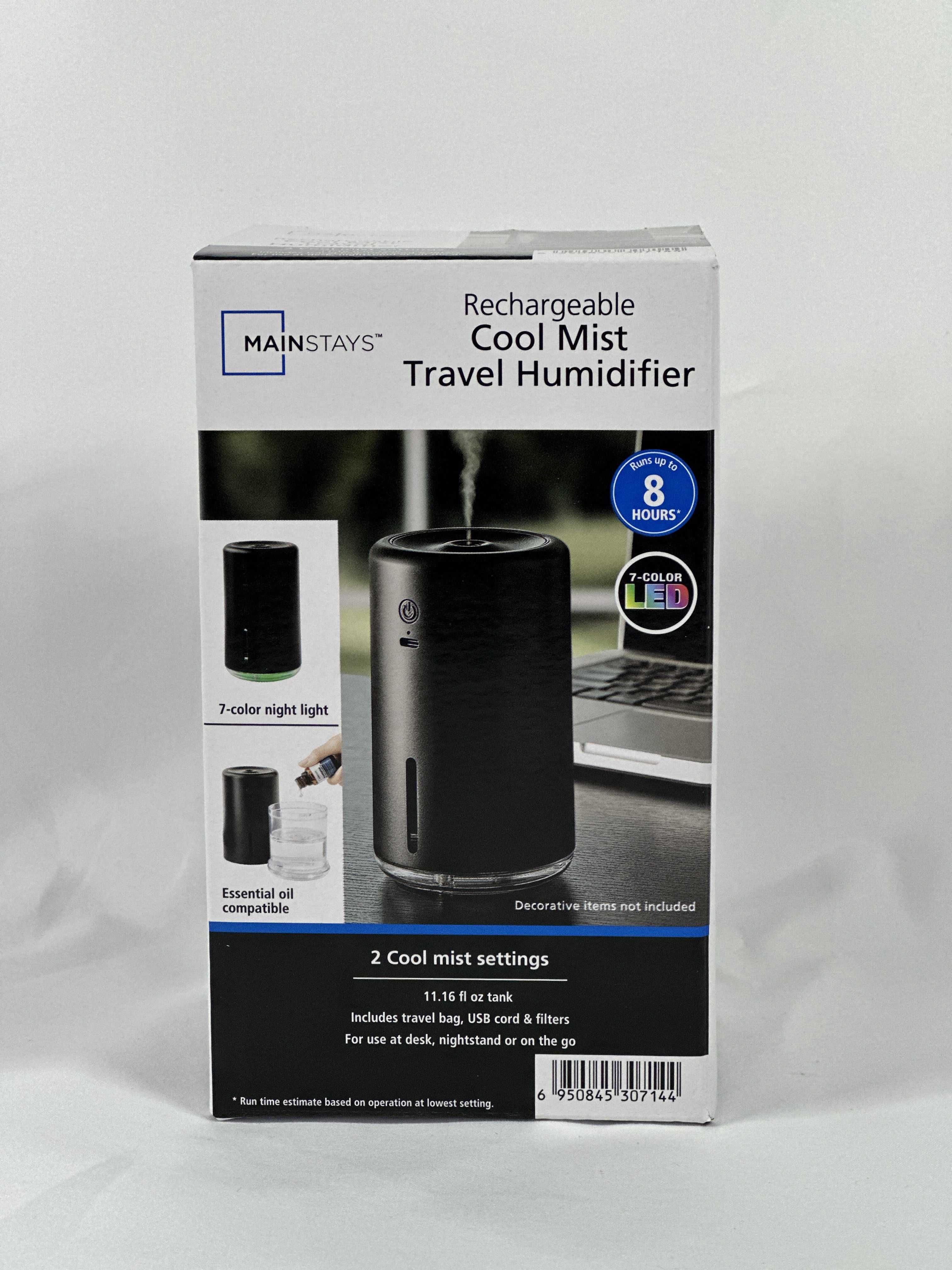 Mainstays Portable Rechargeable Evaporative Humidifier, Cordless, Desktop, Travel, Black