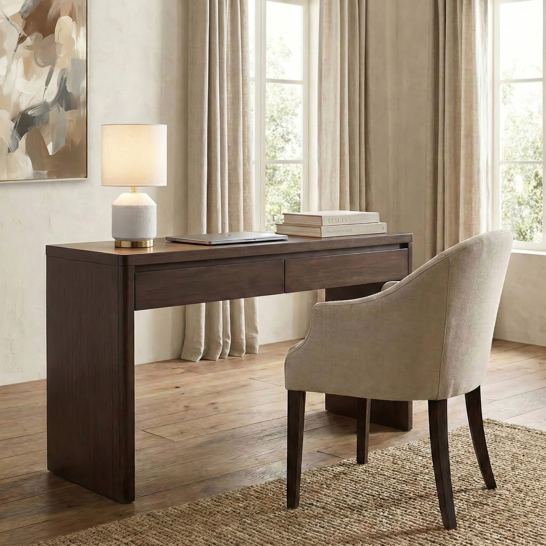 Evelyn&Zoe Modern/Contemporary 48" Wide Brown Oak Home Office