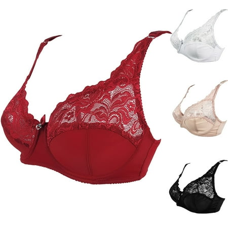 

harmtty Women Sexy Underwired No Pad See Through Lace Patchwork Bra Ultrathin Brassiere Red 85CD