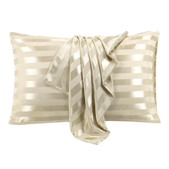 PiccoCasa 2Pcs Satin Pillowcase Silky Pillow Cover with Envelope Closure, Standard Taupe Stripe