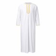 thumbnail image 4 of XDZJLR Mens T Shirts Embroidered Robe Muslim Arab Hui Solid Color Ribbon Robe Dubai Travel Robe Shirts for Men, 4 of 7