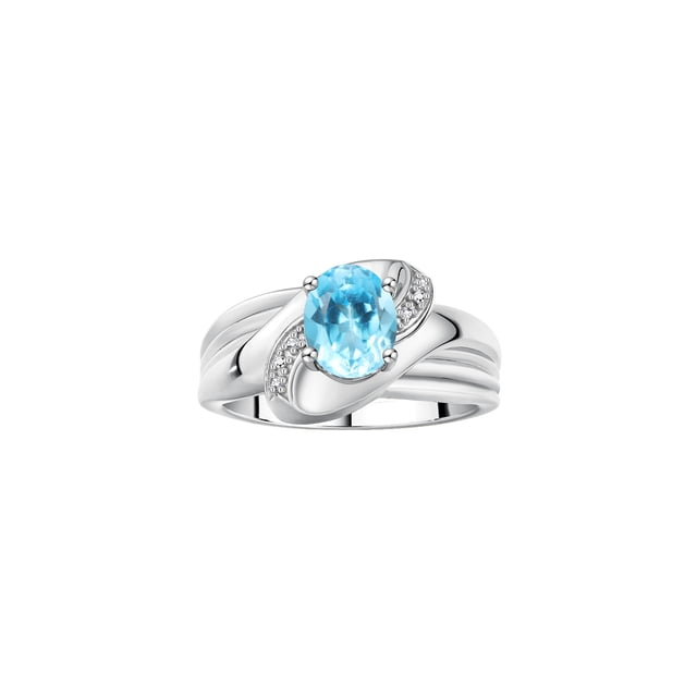 RYLOS Bagues pour Femmes Bague en Or Blanc 14K Pierre Précieuse Ovale 9X7MM et Diamants Design Classique Topaze Bleue de Décembre Bijoux pour Femmes Taille 8