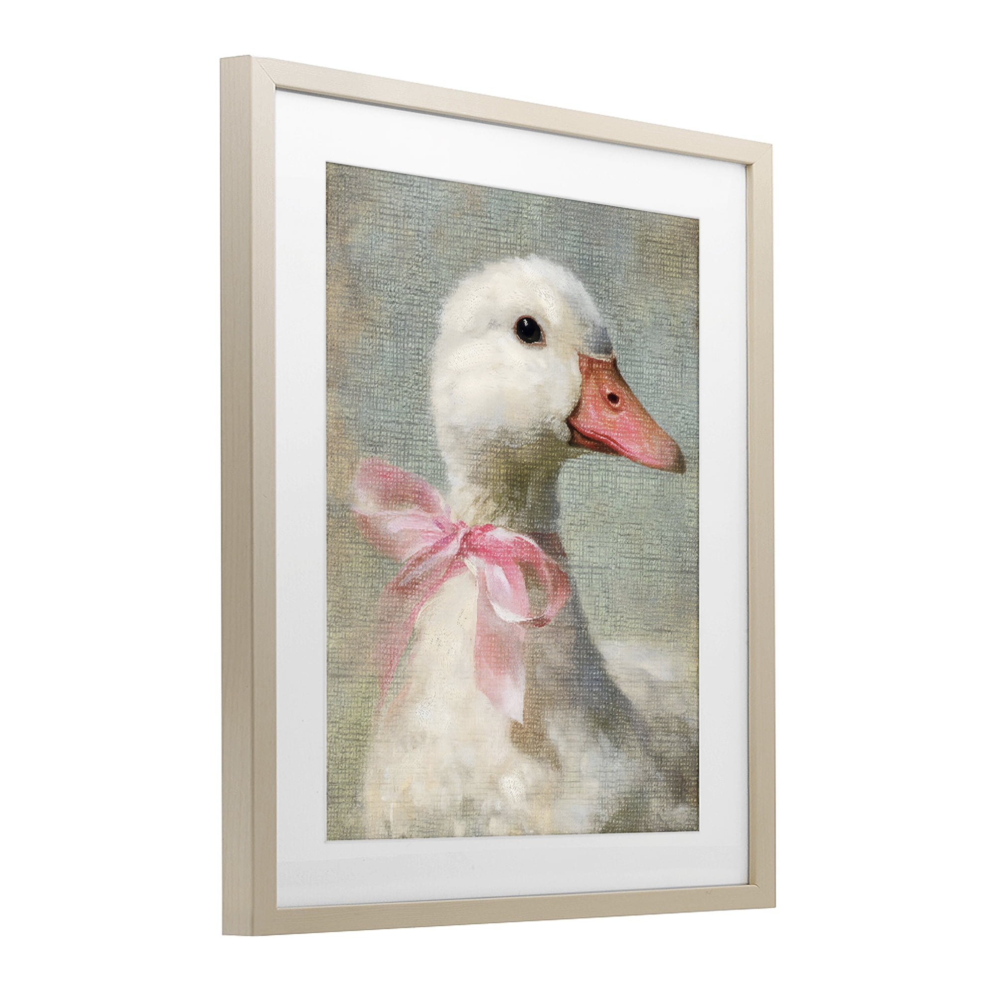 Stupell Industries Portrait of Pink Bow Goose Birch Framed Print Under Glass, design by LSR Design Studio