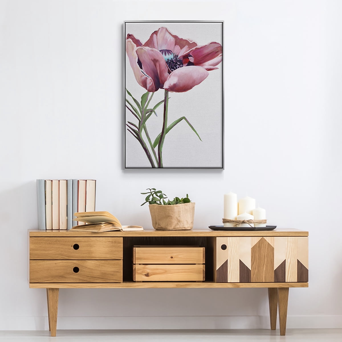 Paris Poppy Framed Premium Gallery Wrapped Canvas - Ready to Hang - 25 x 37 - Silver Floating Frame