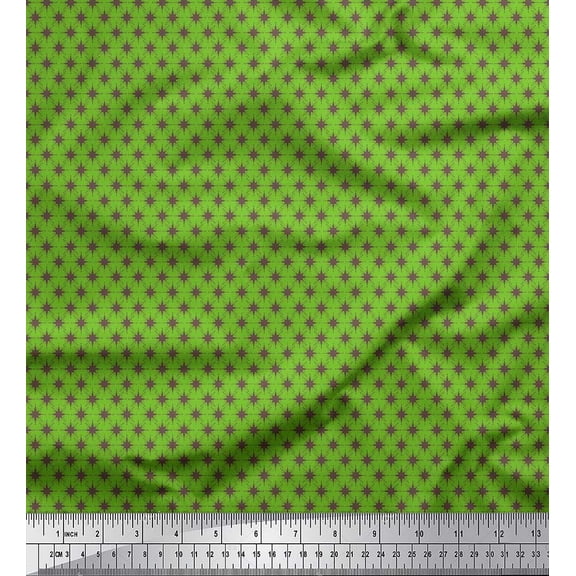 Soimoi Green Poly Georgette Fabric Geometrical Star Geometric Fabric Prints By Yard 42 Inch Wide