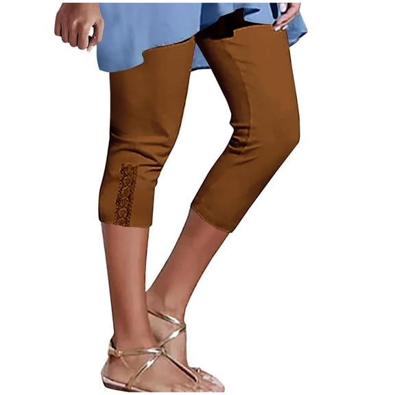 Sexlip Womens Cropped Pants Spring Summer drawstring waist relaxed fit durable material patch pockets machine washable for summer outing Brown S
