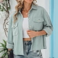 thumbnail image 2 of BVnarty Jacket for Women Comfy Lounge Casual Solid Color Corduroy Comfortable Buttons Pocket Lapel Long Sleeve Fall Fashion Shacket Jacket Green S, 2 of 7