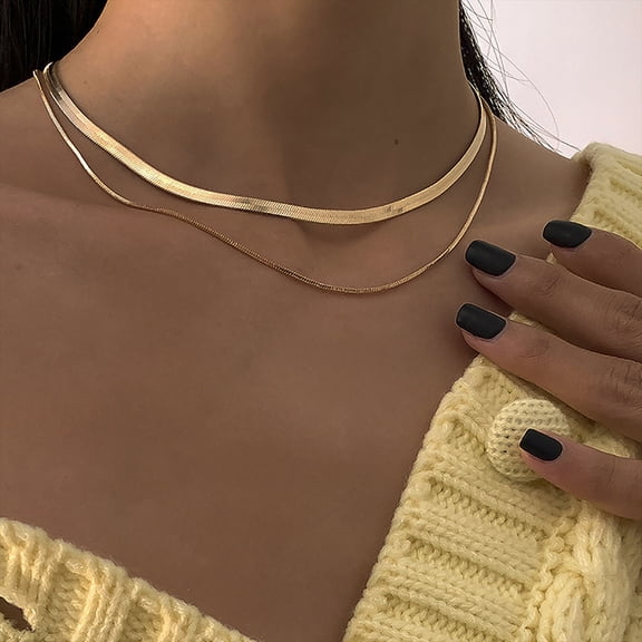 JikouIivo Double-layer Necklace Women Square Flat Snake Chain Necklace Women Strong Durable Necklace
