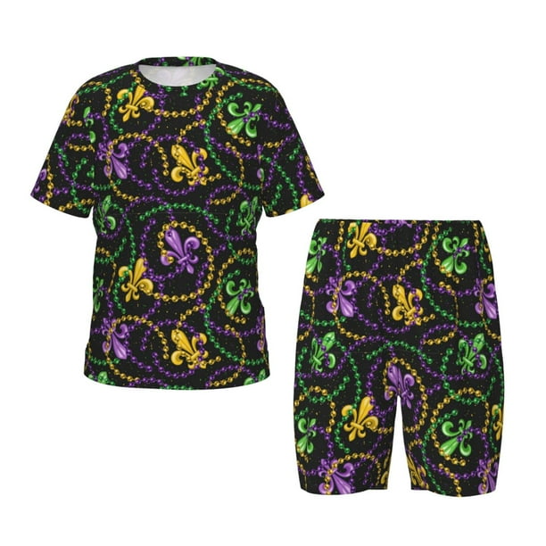 Balery Mardi Gras6 Conjunto de Pijama Infantil de Manga Corta con Estampado – Ropa de Dormir de Algodón Suave-Large