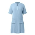 thumbnail image 3 of Cotton Linen Shirt Dresses for Women 2025 Summer Short Sleeve Button Down Dress Beach Cover Up Dress with Pockets, 3 of 5