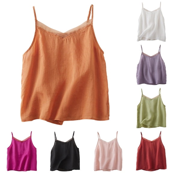 Active Tops Women Summer Casual Sleeveless Tank Top for Women with Lightweight Chiffon Layering and Relaxed Fit for Everyday Wear Orange XXL