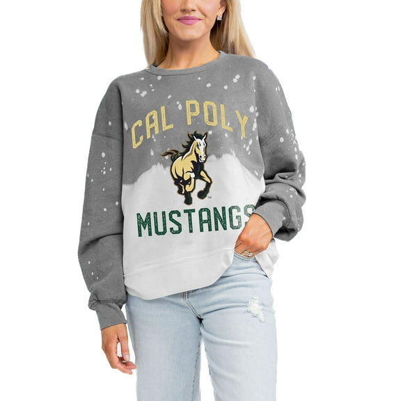 Women's Gameday Couture Gray Cal Poly Mustangs Twice As Nice Faded Crewneck Sweatshirt