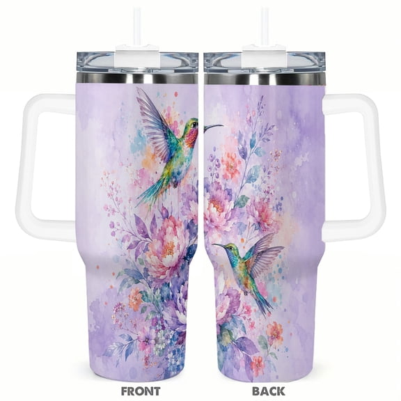 40oz Hummingbird Floral Insulated Tumbler Car Cup Watercolor Birds and Flowers Design Travel Cup Coffee Cup Large Capacity Vacuum Insulated Cup Gift for Women Birthday Holiday Gift Idea