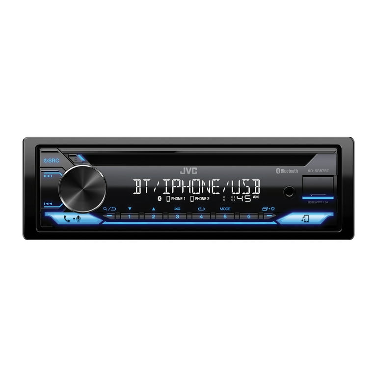 JVC KD-SR87BT Single DIN Car Stereo CD Player, with High Power Amplifier,  AM/FM Radio, Bluetooth Audio, USB, MP3, Removable Faceplate 