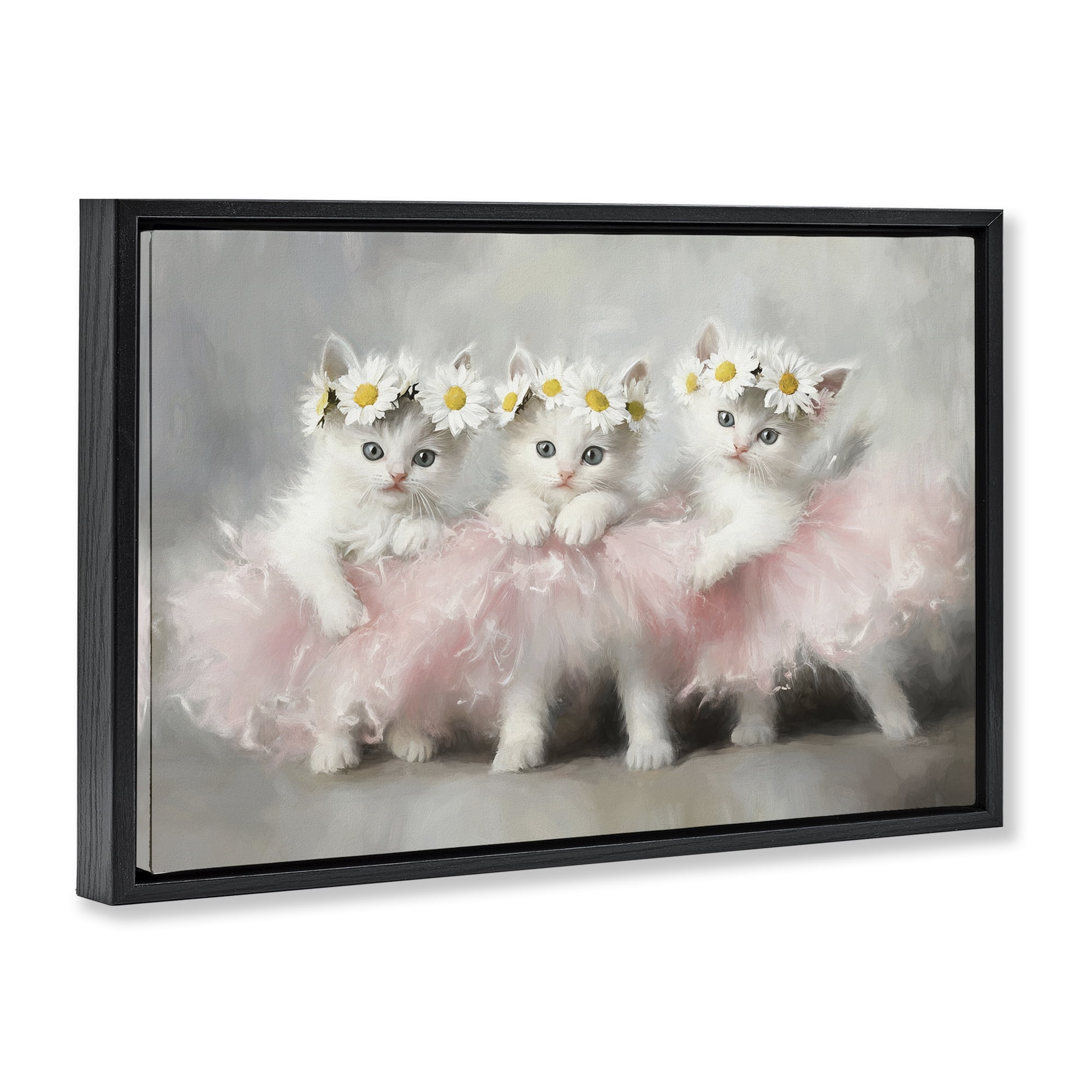 Stupell Industries Dancing Kittens in Tutus Black Framed Floater Canvas Wall Art, design by Tina LeCour