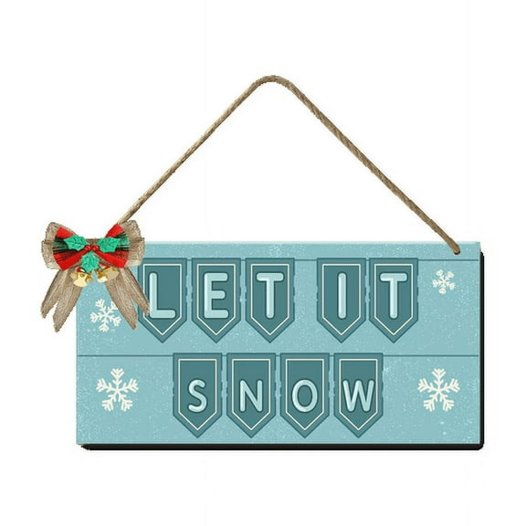 Eveokoki Christmas Sign Christmas Wood Sign Let It Snow Sign 5x10inch Christmas Wall Decor Christmas Decorations with Bell Bow for Holiday Home Party