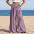 thumbnail image 6 of Women's Cotton Linen High Waist Tie Strap Pleated Wide Leg Pants, Elastic Waist Loose Pocket Resort Trousers, Soft Breathable Summer Bottoms for Travel Daily | TruHer,Purple S, 6 of 7