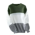 thumbnail image 2 of PiGOGI Women's Winter Loose Color Block Long Sleeve Round Neck Sweater Top Casual Army Green S, 2 of 6