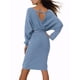 thumbnail image 3 of Vestido Midi para Mujer INSPIRE CHIC con Cuello en V Profundo, Manga Larga tipo Murciélago, Vestido de Suéter Envolvente con Cinturón, Talla L Azul, 3 of 5
