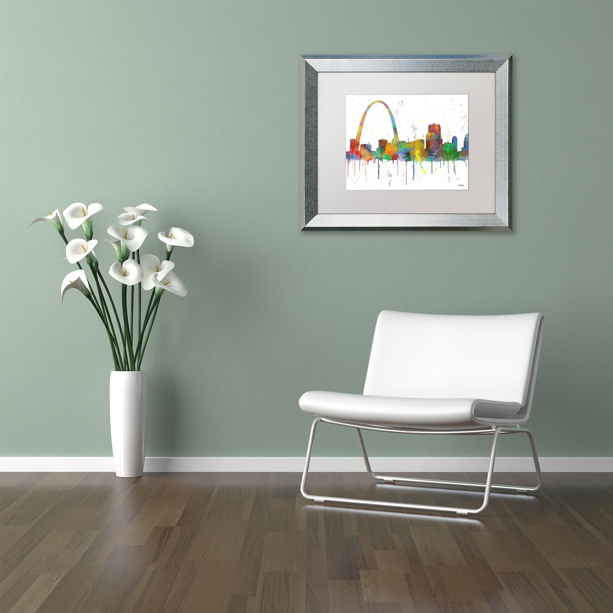 Trademark Fine Art "Gateway Arch St Louis Skyline" Canvas Art by Marlene Watson, White Matte, Silver Frame