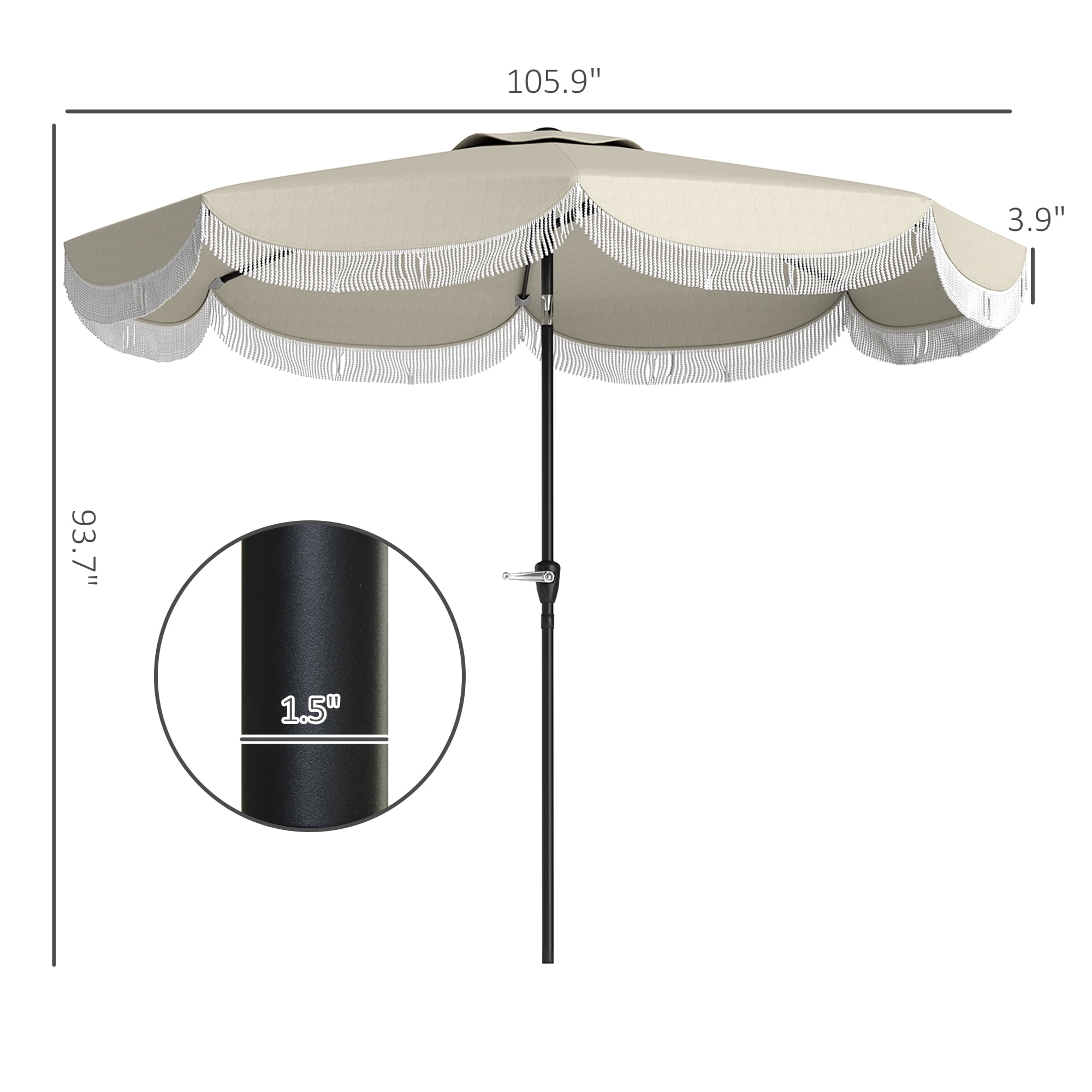 Outsunny 9FT Patio Umbrella, UPF 30+ Outdoor Market Umbrella, Vented Patio Table Umbrella with Crank, 8 Ribs, Push Button Tilt, Light Gray
