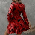 thumbnail image 5 of MORTTIC - Women's Floral Print Lantern Sleeve Dress - A-Line V-Neck Ruched Waist Midi Dress, Loose Fit Casual & Formal Dress with Gathered Detail, 5 of 6