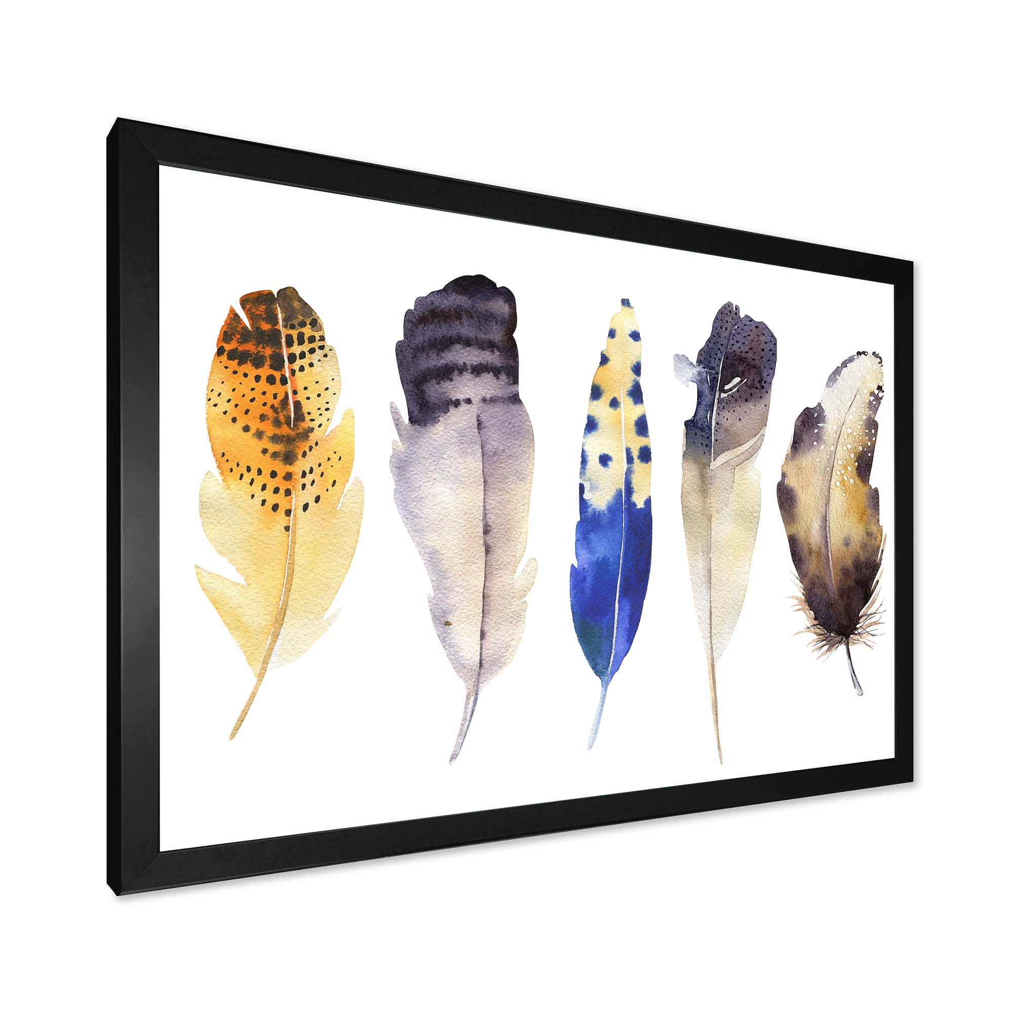 Designart 'Colourful Boho Art Feather Set I' Bohemian & Eclectic Framed Art Print