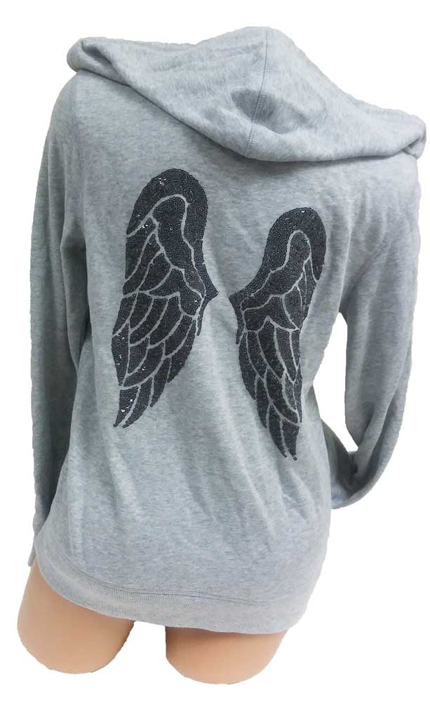 New Victoria's Secret Bling Blue Silver Angel Wings Full Zip Hoodie Jacket XS 