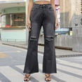 thumbnail image 6 of YYDGH Women's Flare Wide Leg Jeans High Waisted Ripped Distressed Cut Out Denim Pants Black XL, 6 of 6