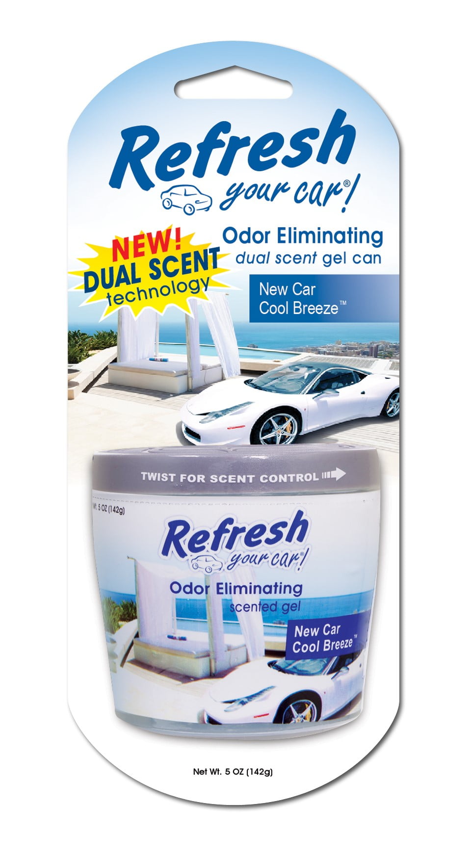 Refresh Your Car! Dual Scent Gel, 5 oz, New Car/Cool Breeze