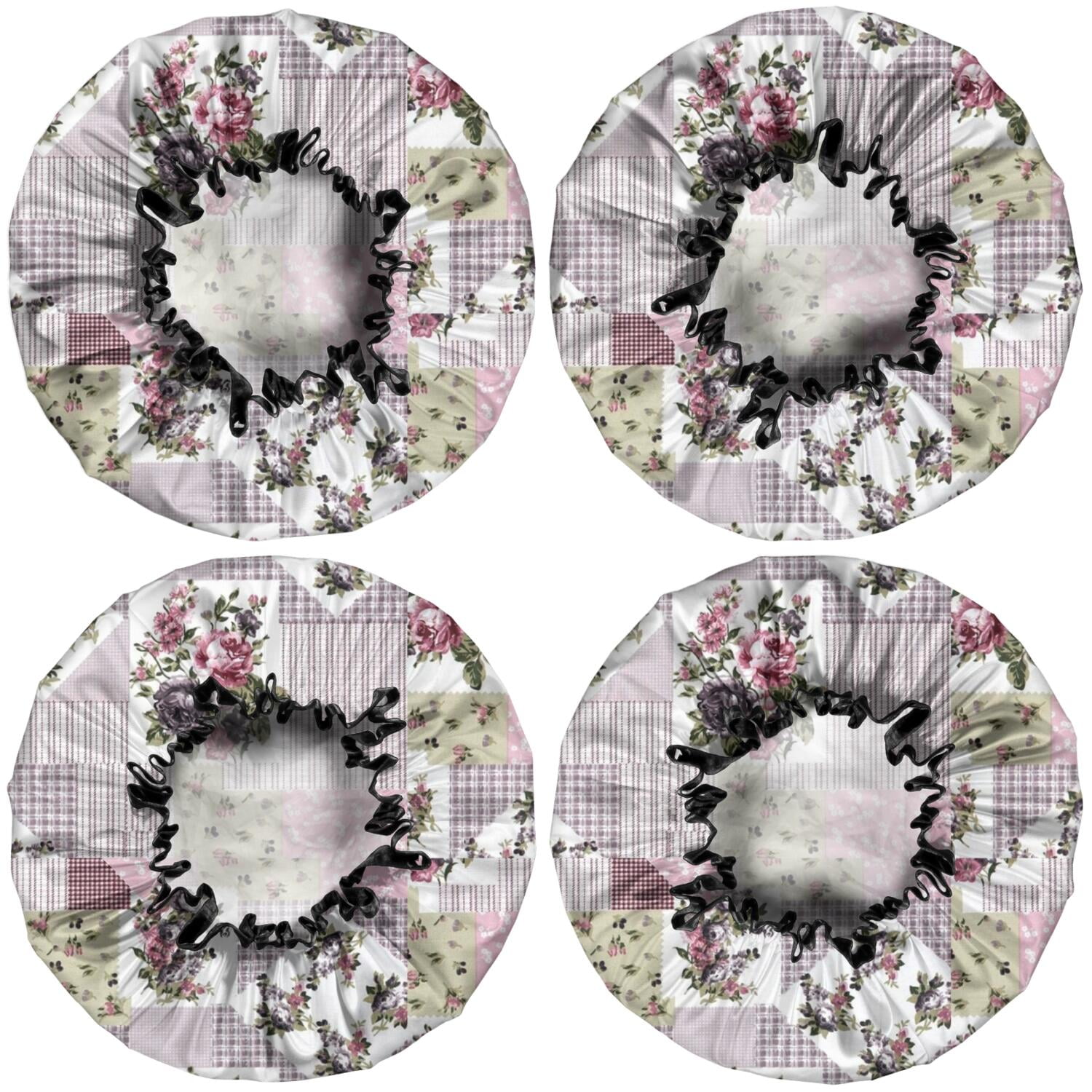 Shower Caps,Pioneer Flower Floral Print Pattern Waterproof Shower Cap for Women 4 Pieces,Double Reusable Hair Cover for Shower PEVA Elastic Stretch Hem