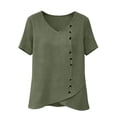 thumbnail image 4 of Turilly Womens Casual Cotton Linen Top Summer Ladies V-Neck Short Sleeve Buttoned Irregular Hem Blouse for Daily Wear, 4 of 6